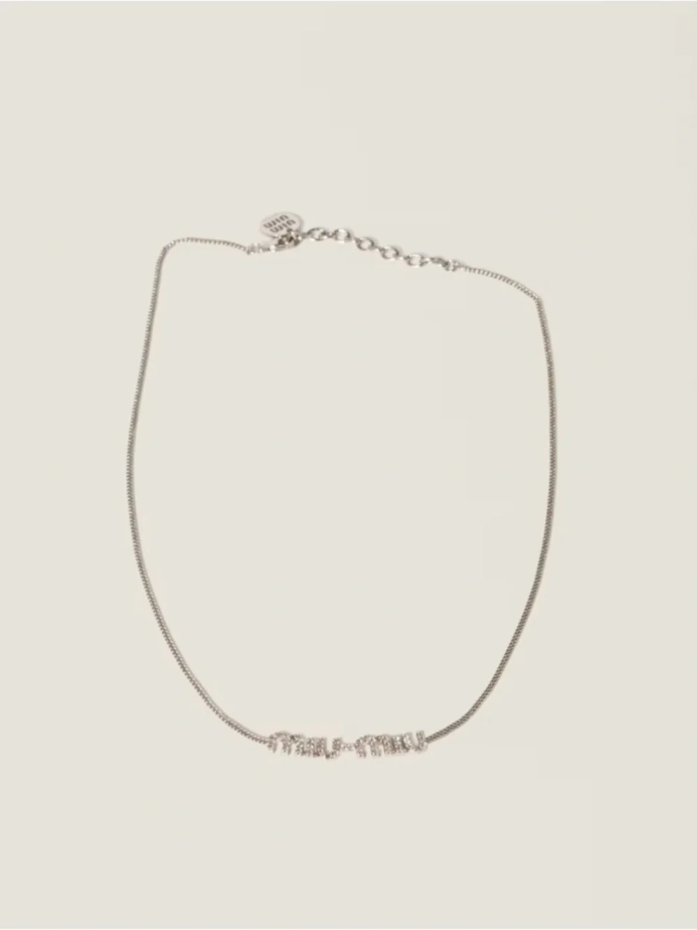 Miu Miu Silver Crystal Logo Necklace